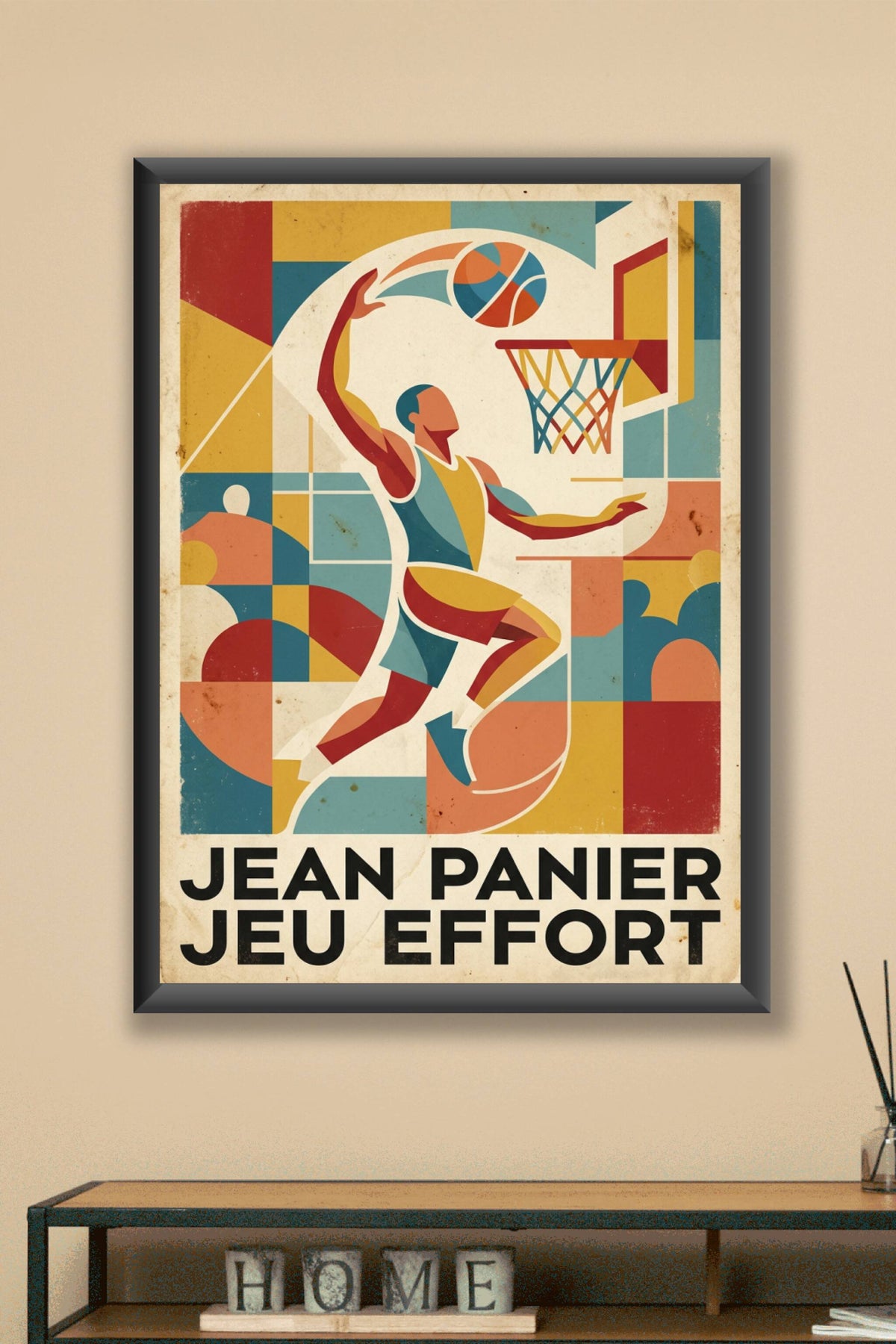 Affiche de basketball vintage, poster Jean Panier