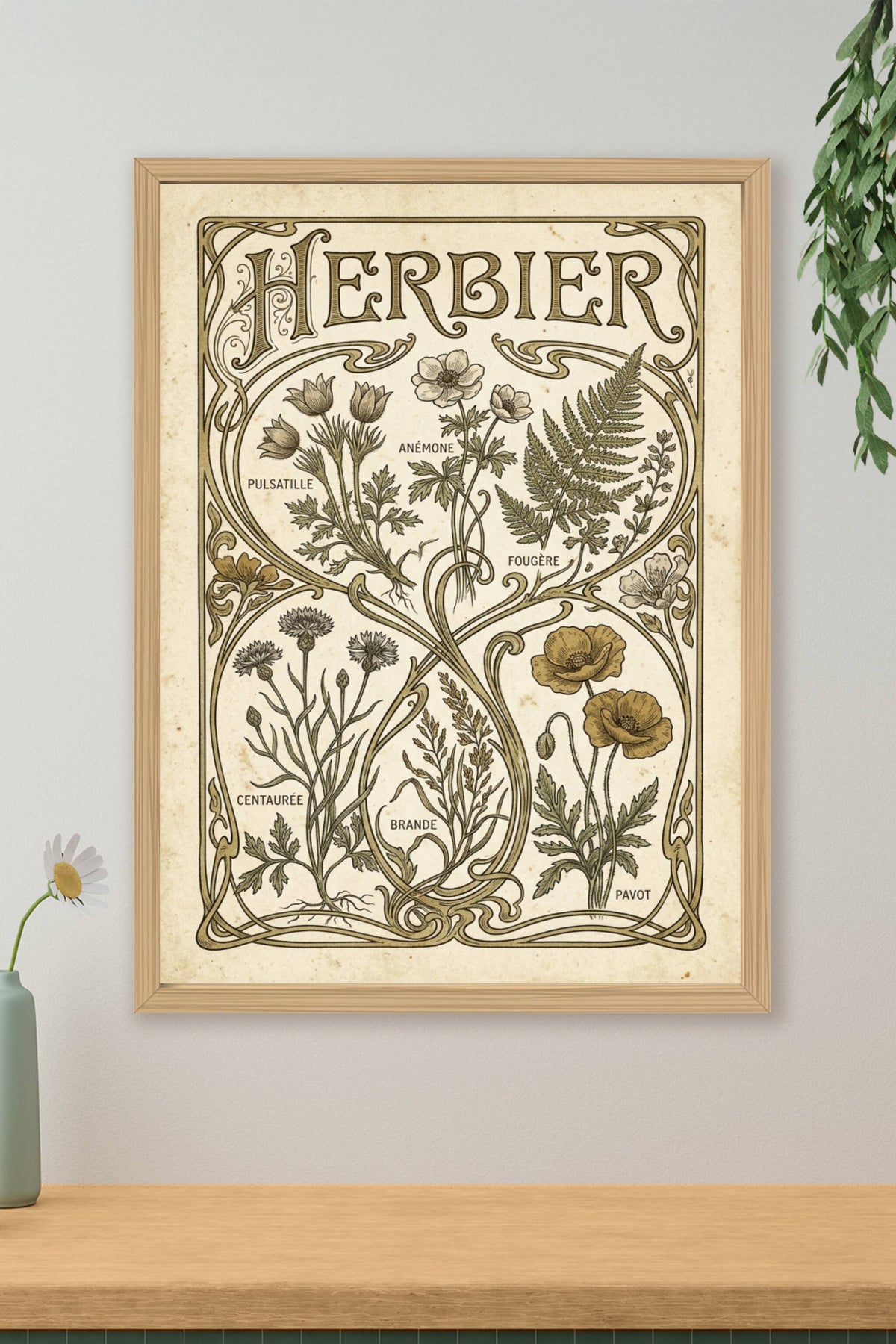 Affiche Herbier vintage, style Art Nouveau