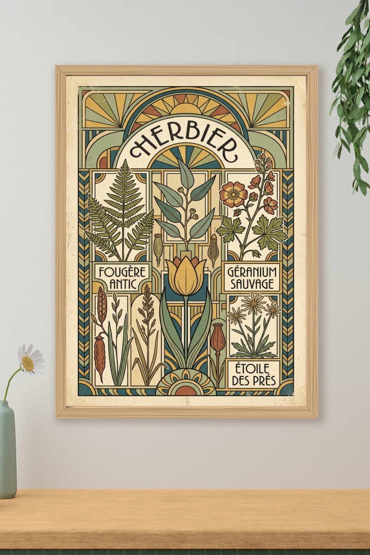 Affiche Herbier vintage, fleurs et plantes