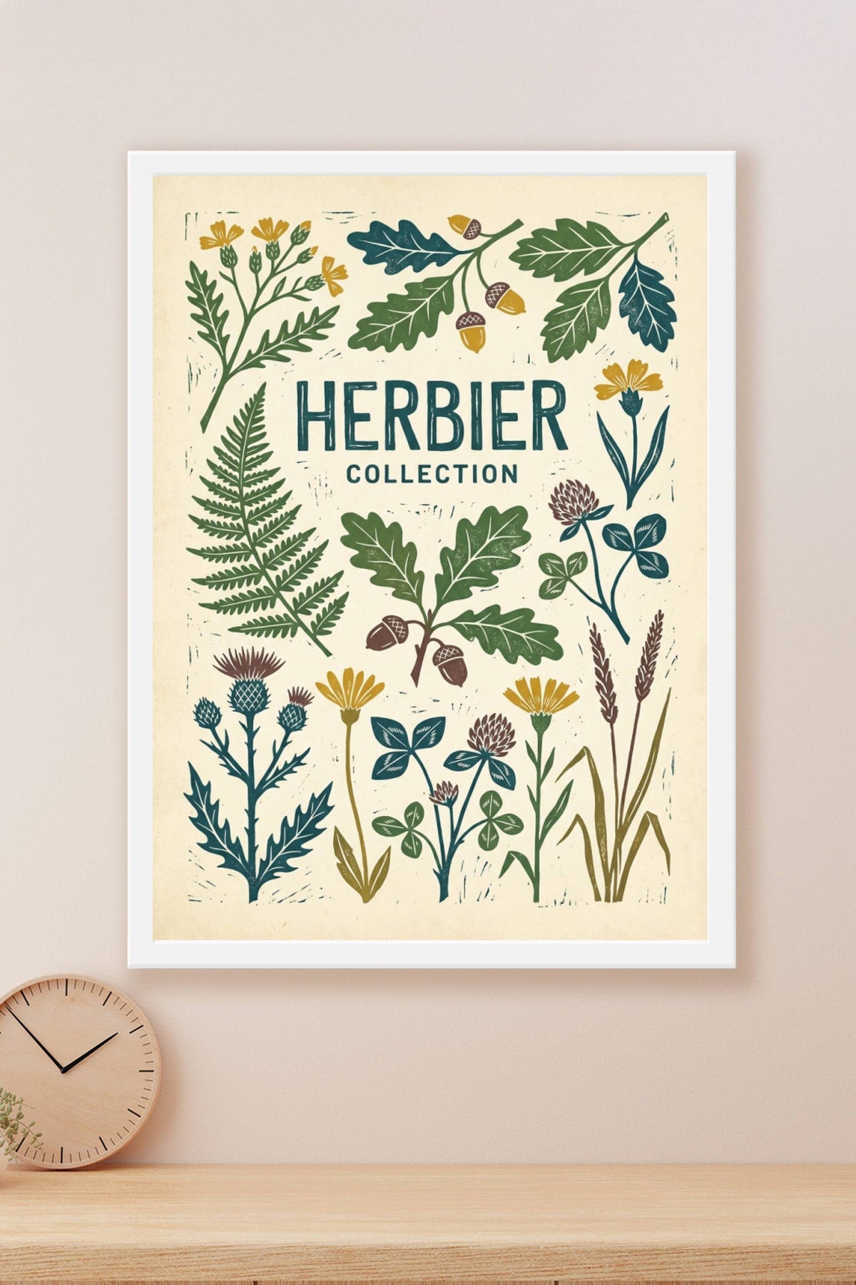 Affiche d'herbier vintage, feuilles de chêne