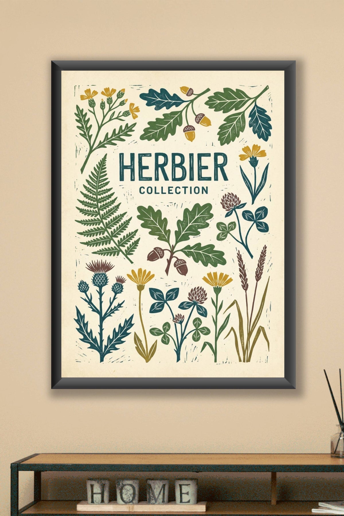 Affiche d'herbier vintage, feuilles de chêne