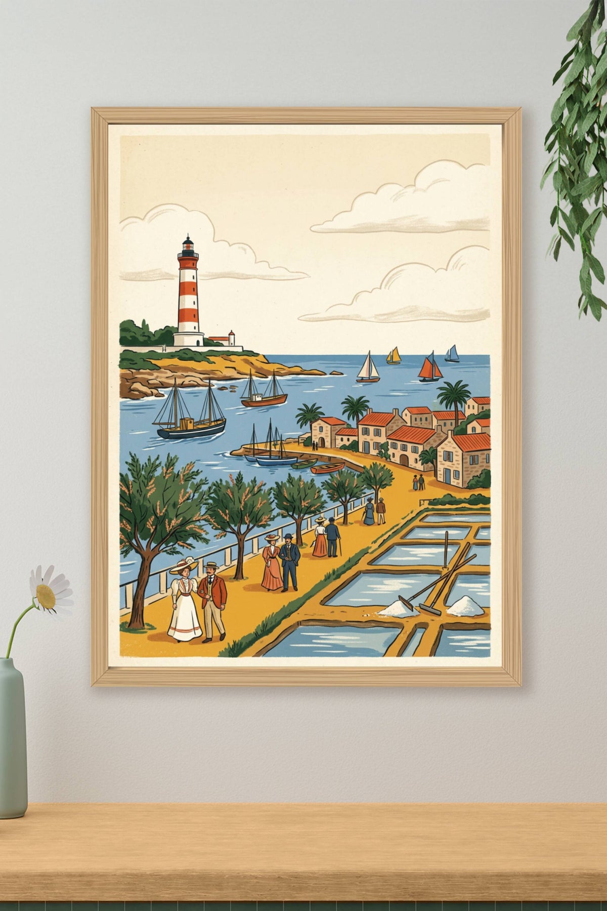 Affiche de l'Île de Ré, phare et marais salants