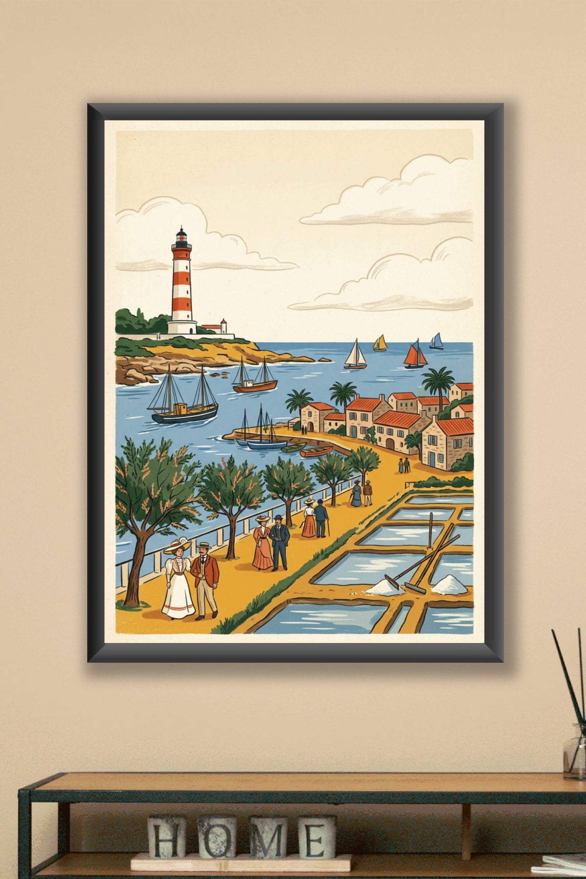Affiche de l'Île de Ré, phare et marais salants