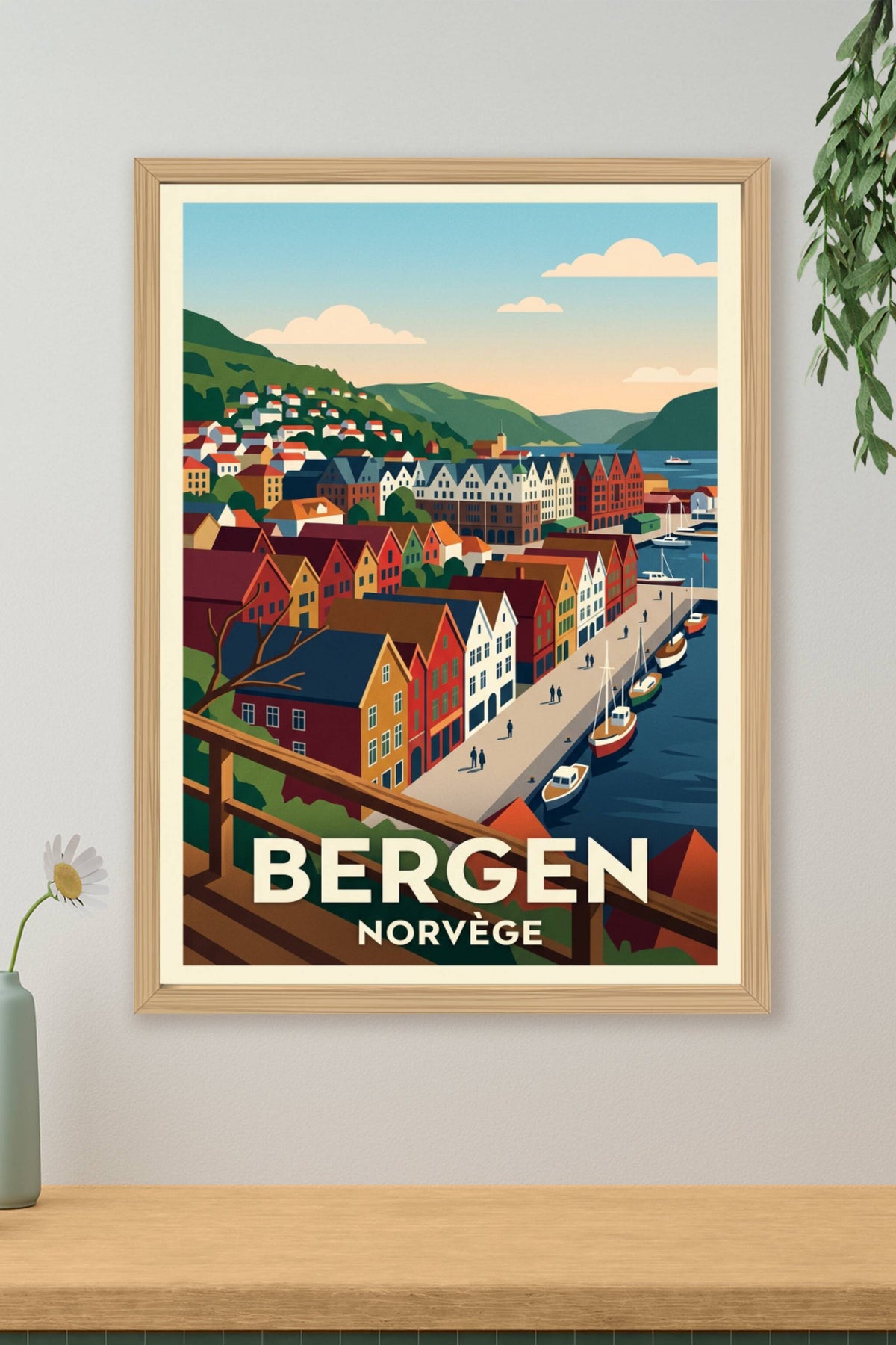 Poster de Bergen, affiche Norvège déco