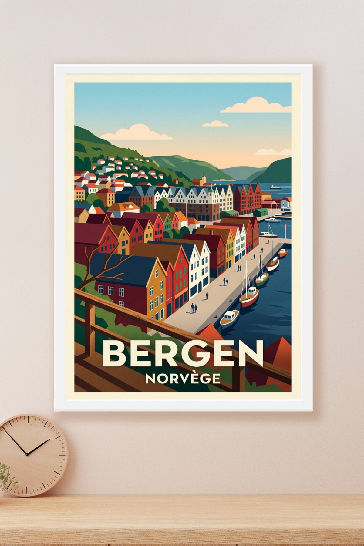 Poster de Bergen, affiche Norvège déco
