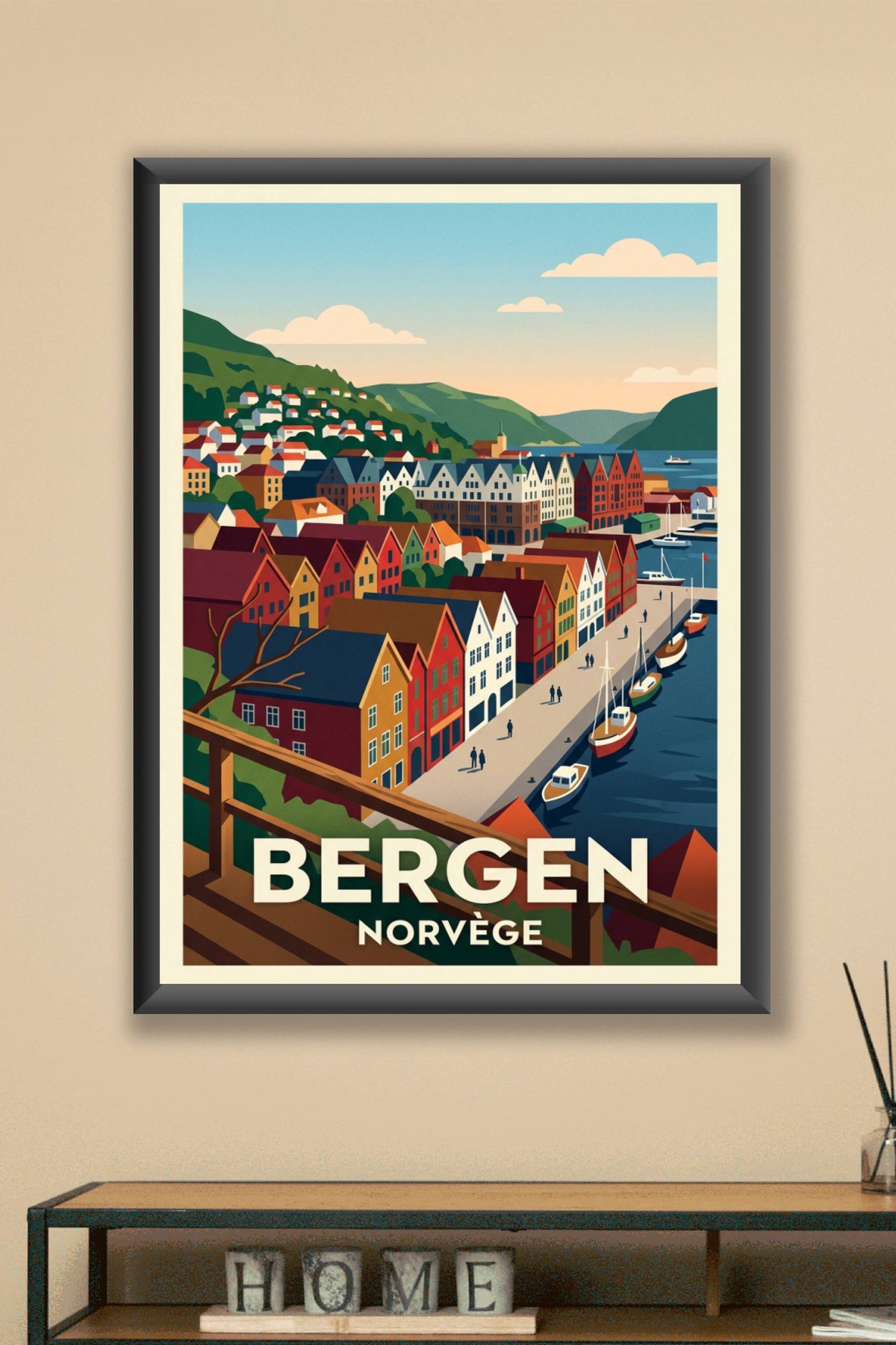 Poster de Bergen, affiche Norvège déco