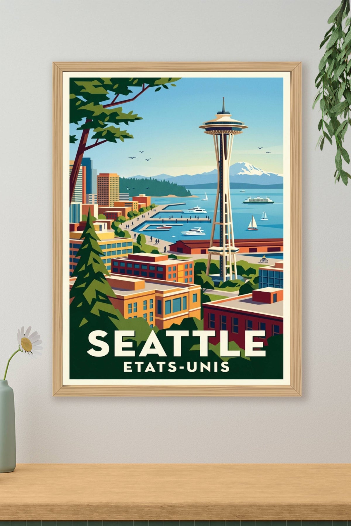 Affiche de Seattle, Space Needle et mont Rainier