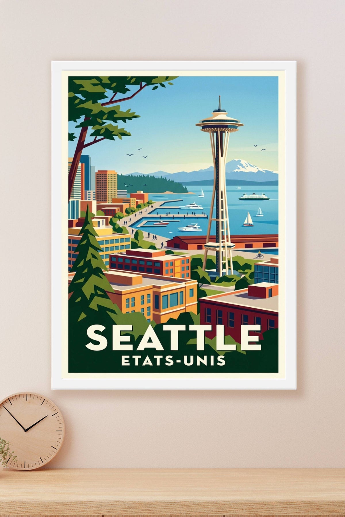 Affiche de Seattle, Space Needle et mont Rainier