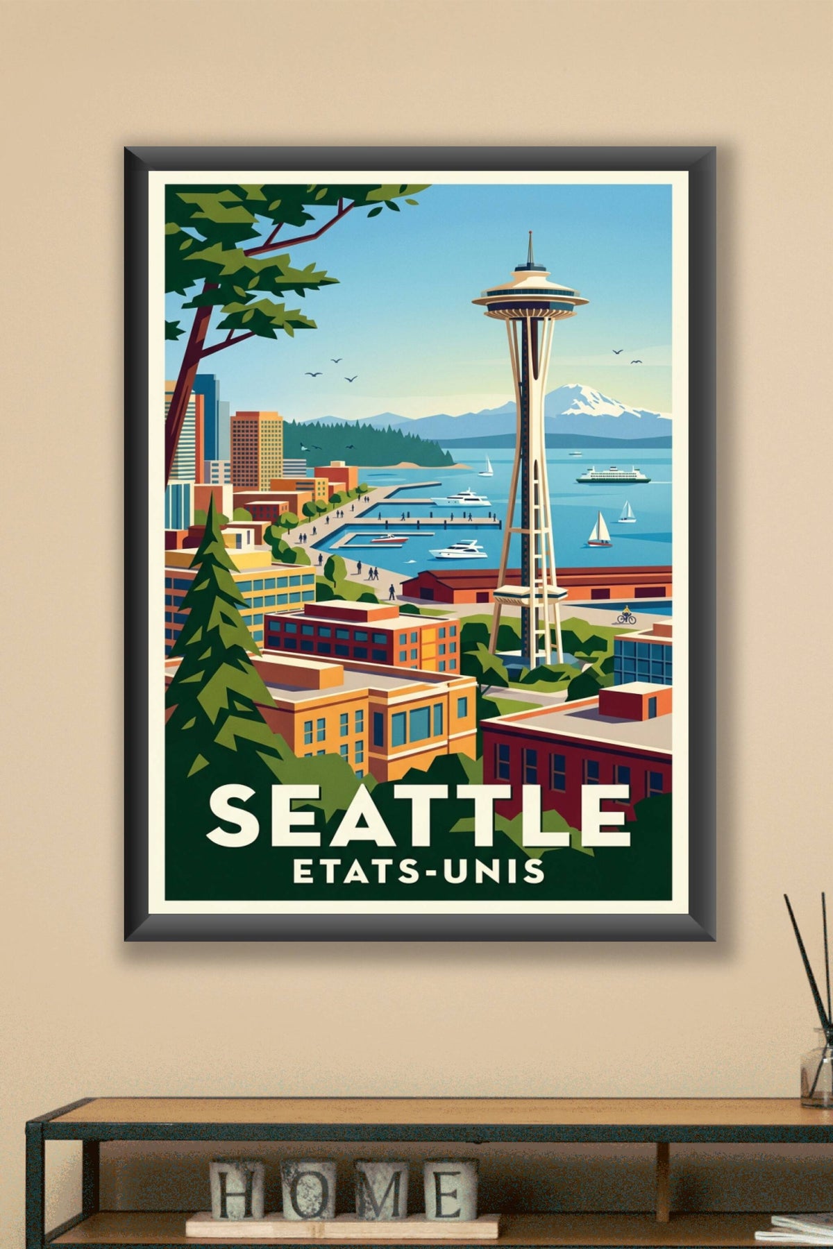 Affiche de Seattle, Space Needle et mont Rainier