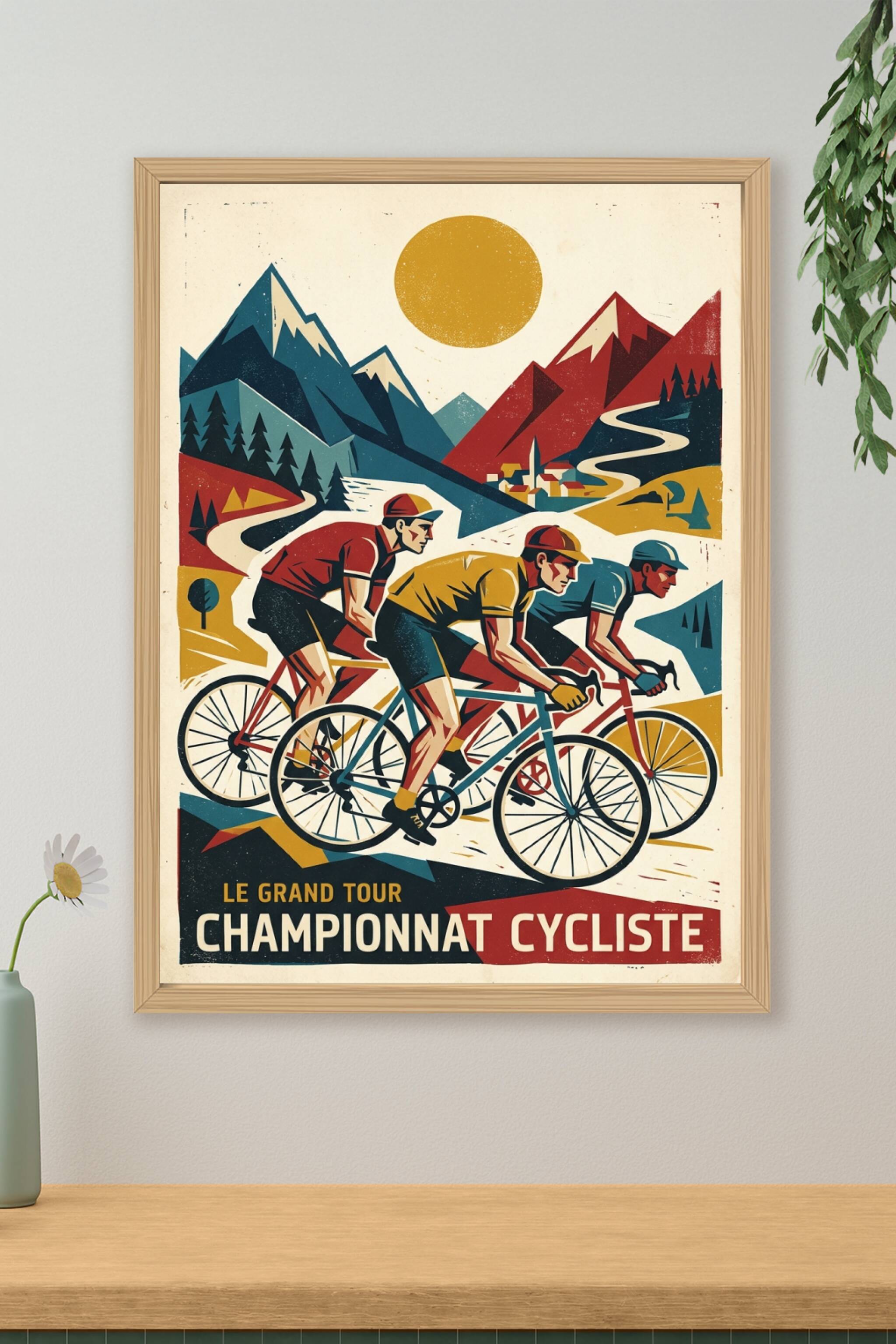 Affiche Championnat cycliste vintage, décor vélo