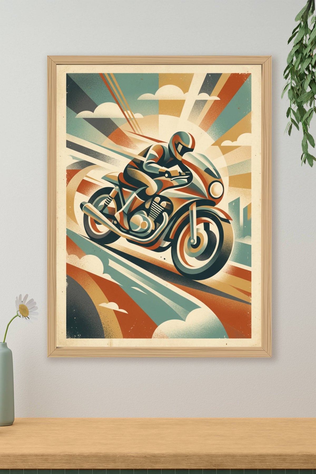 Affiche de moto vintage, poster de pilote