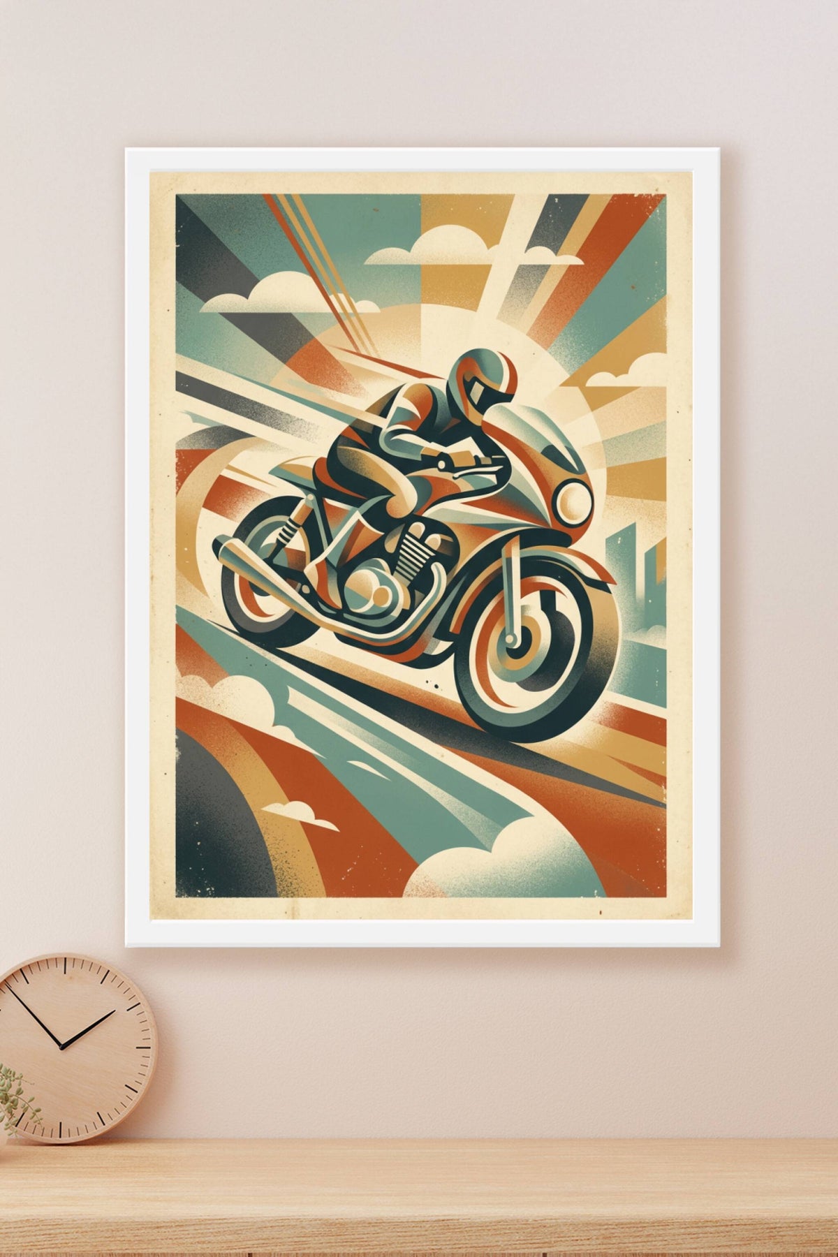 Affiche de moto vintage, poster de pilote