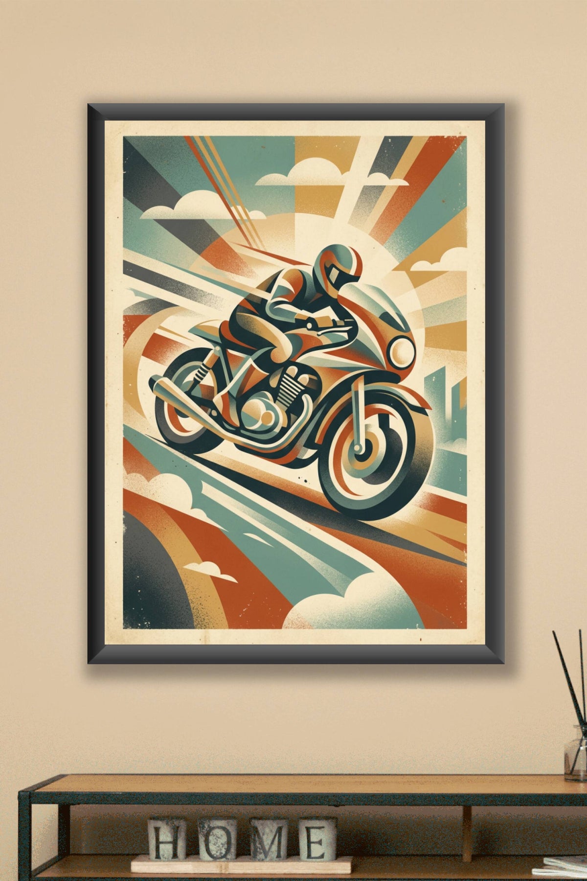 Affiche de moto vintage, poster de pilote
