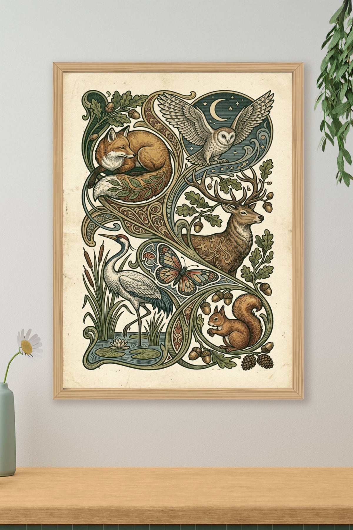 Affiche d'animaux de la forêt, style vintage