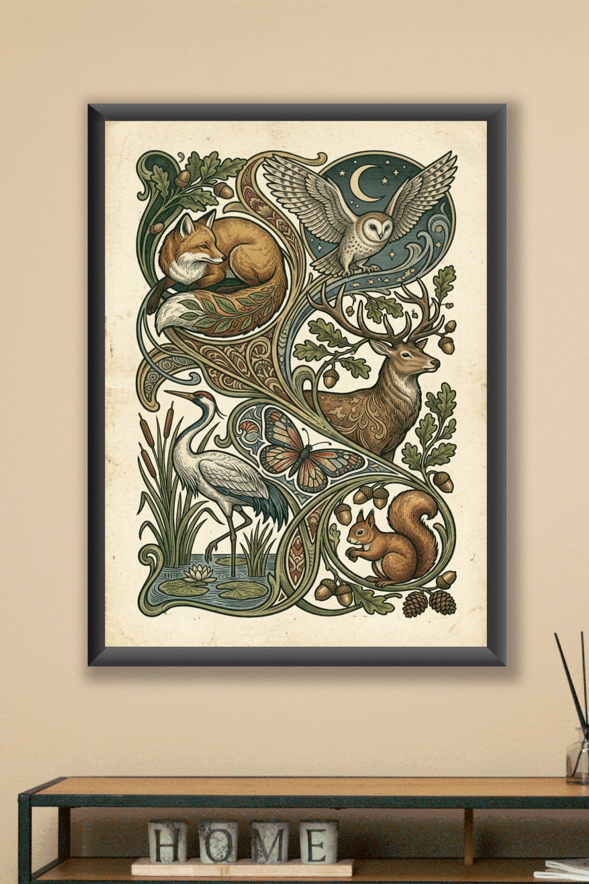 Affiche d'animaux de la forêt, style vintage