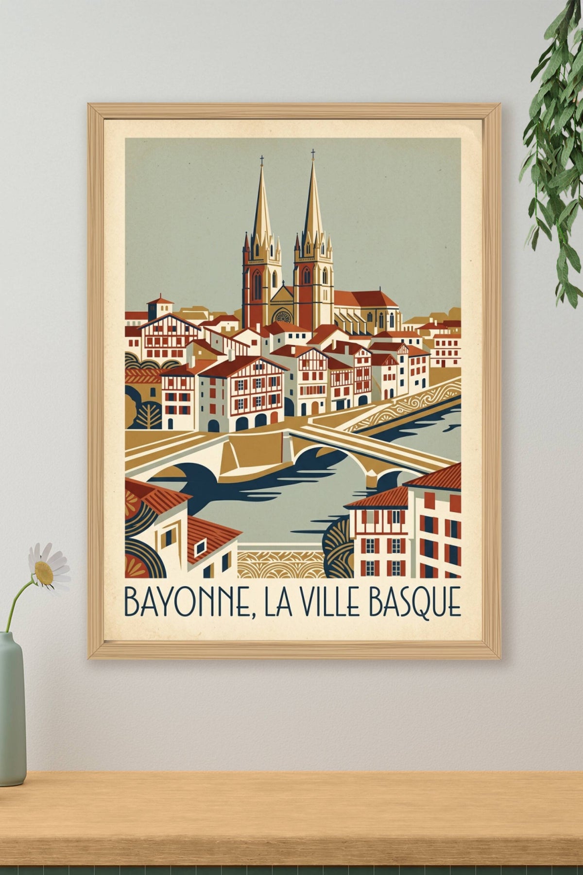 Affiche de Bayonne, poster vintage de la ville basque