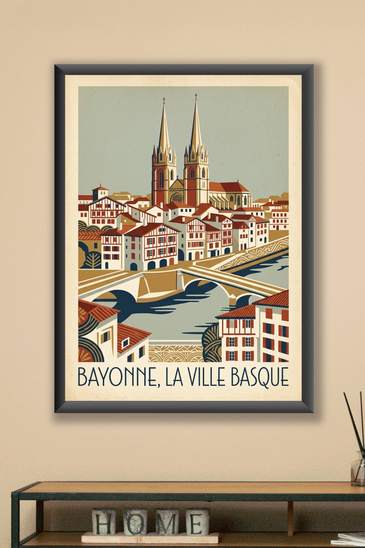 Affiche de Bayonne, poster vintage de la ville basque