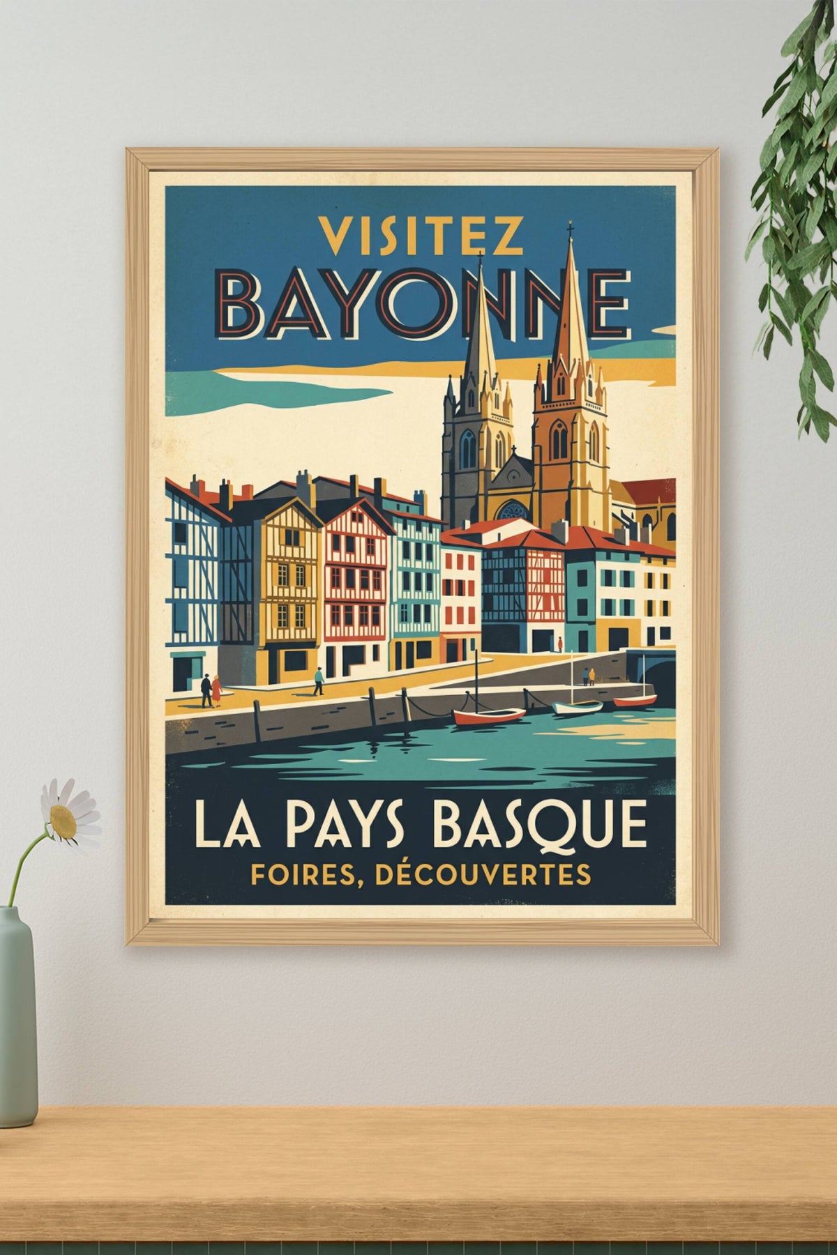 Affiche de Bayonne, poster ville vintage