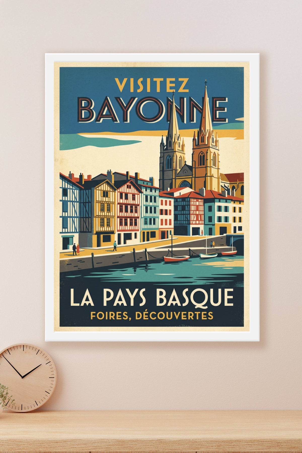 Affiche de Bayonne, poster ville vintage