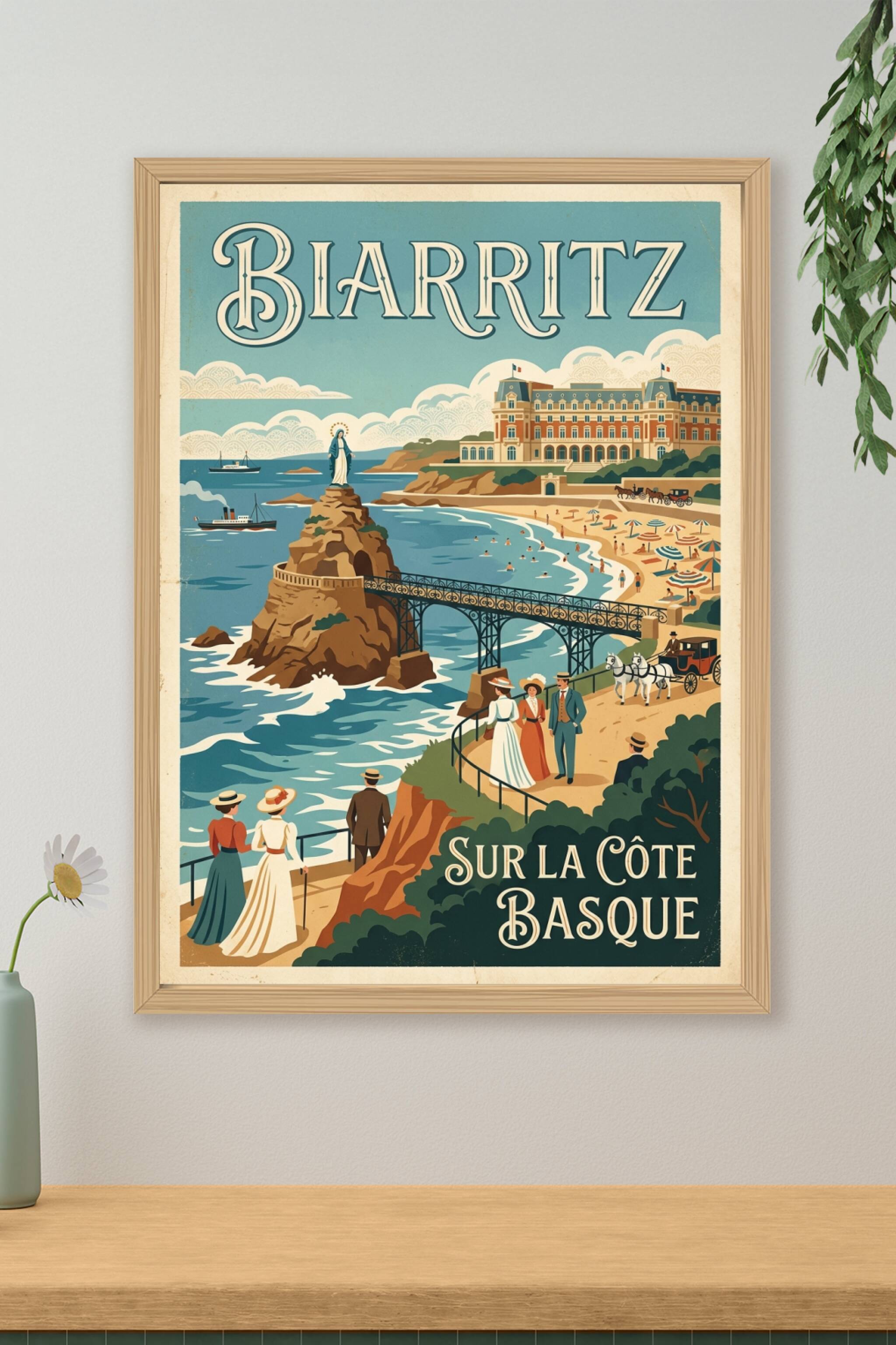 Affiche Biarritz vintage, décor Côte Basque