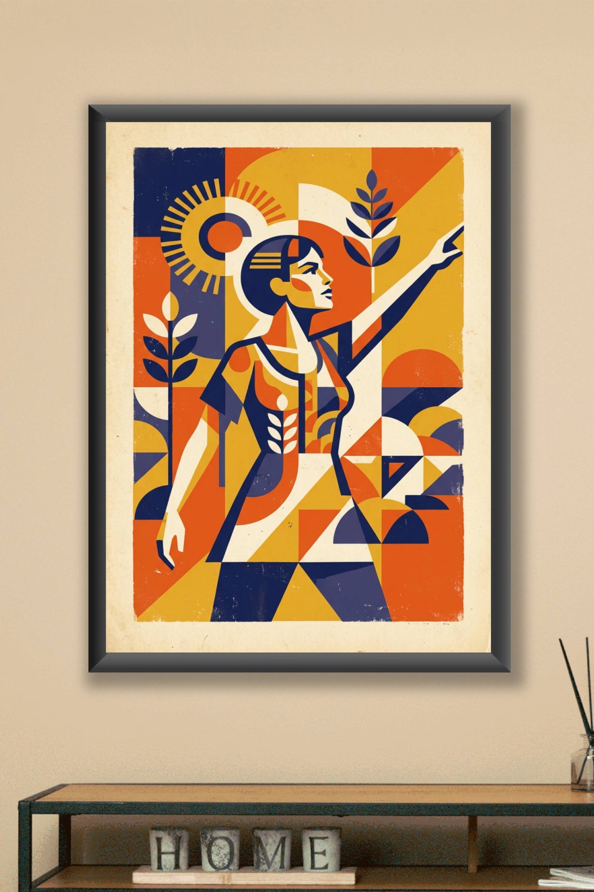 Affiche propagande vintage, style géométrique
