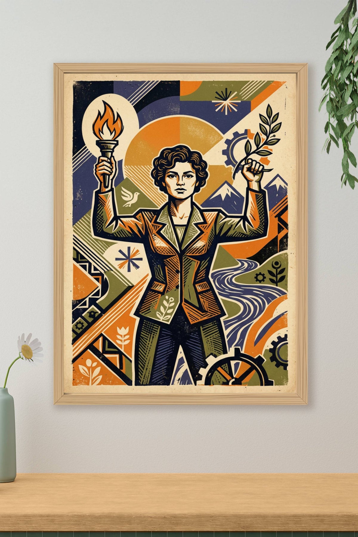 Affiche propagande vintage, poster femme au flambeau