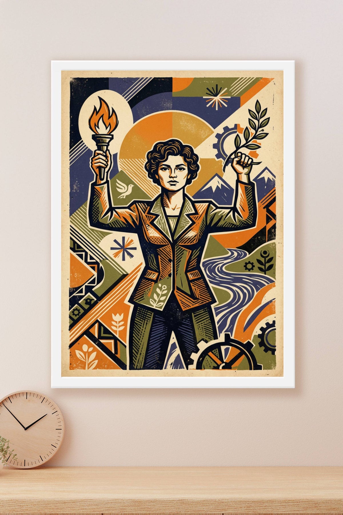 Affiche propagande vintage, poster femme au flambeau