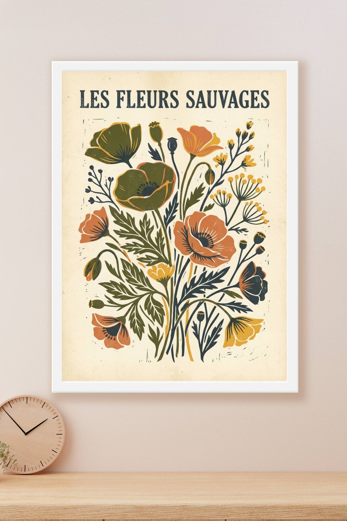 Affiche Les Fleurs Sauvages, style linogravure