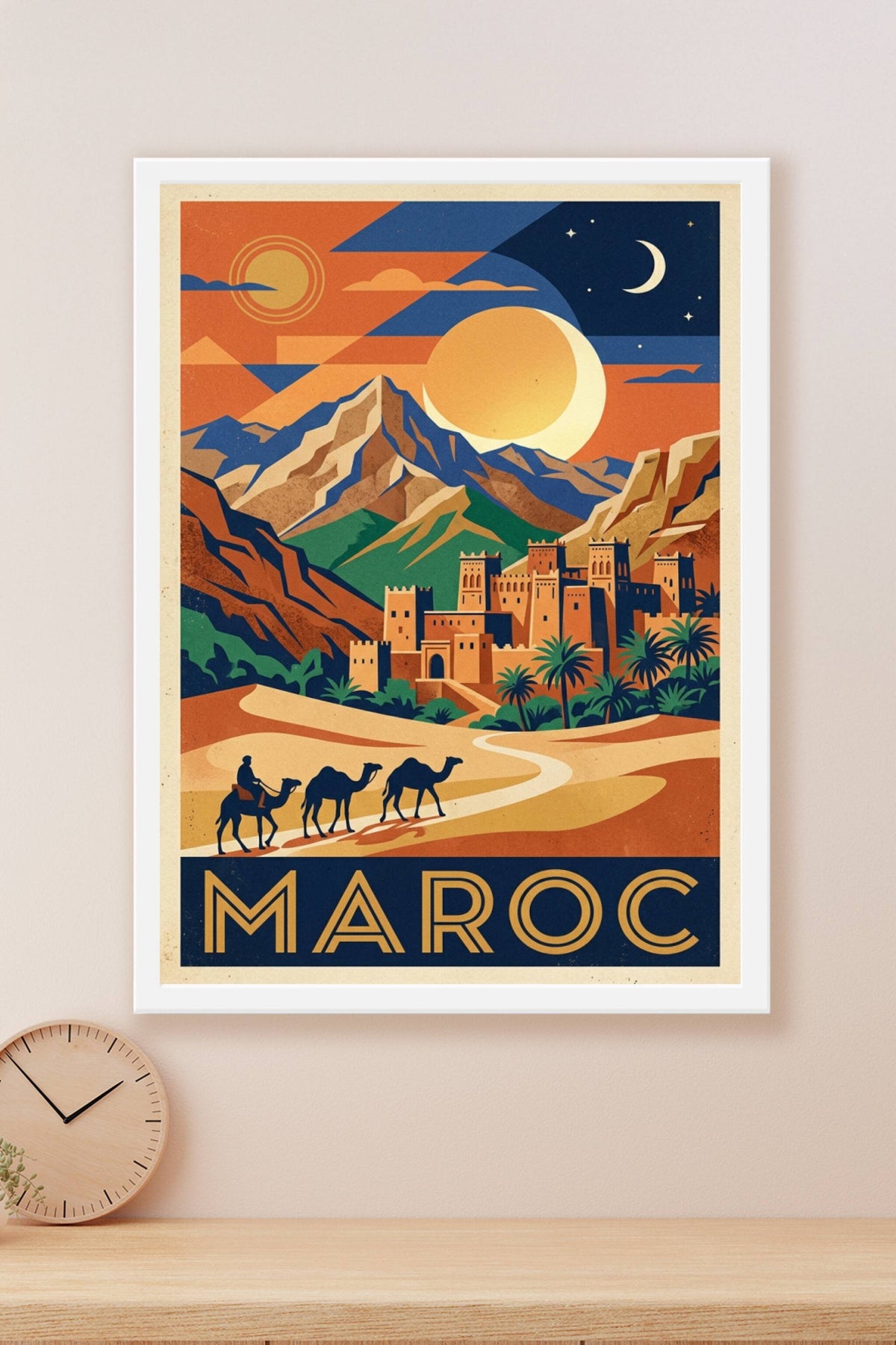 Affiche du Maroc, kasbah et montagnes