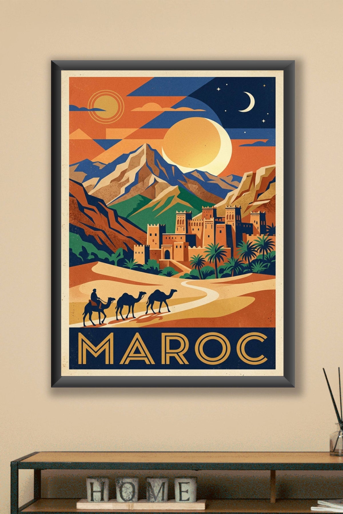 Affiche du Maroc, kasbah et montagnes