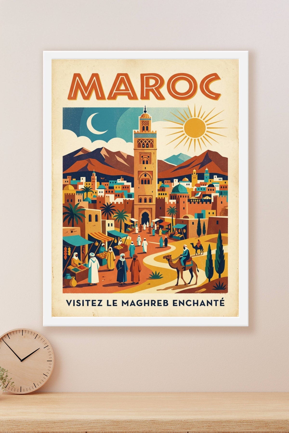 Affiche du Maroc vintage, poster minaret