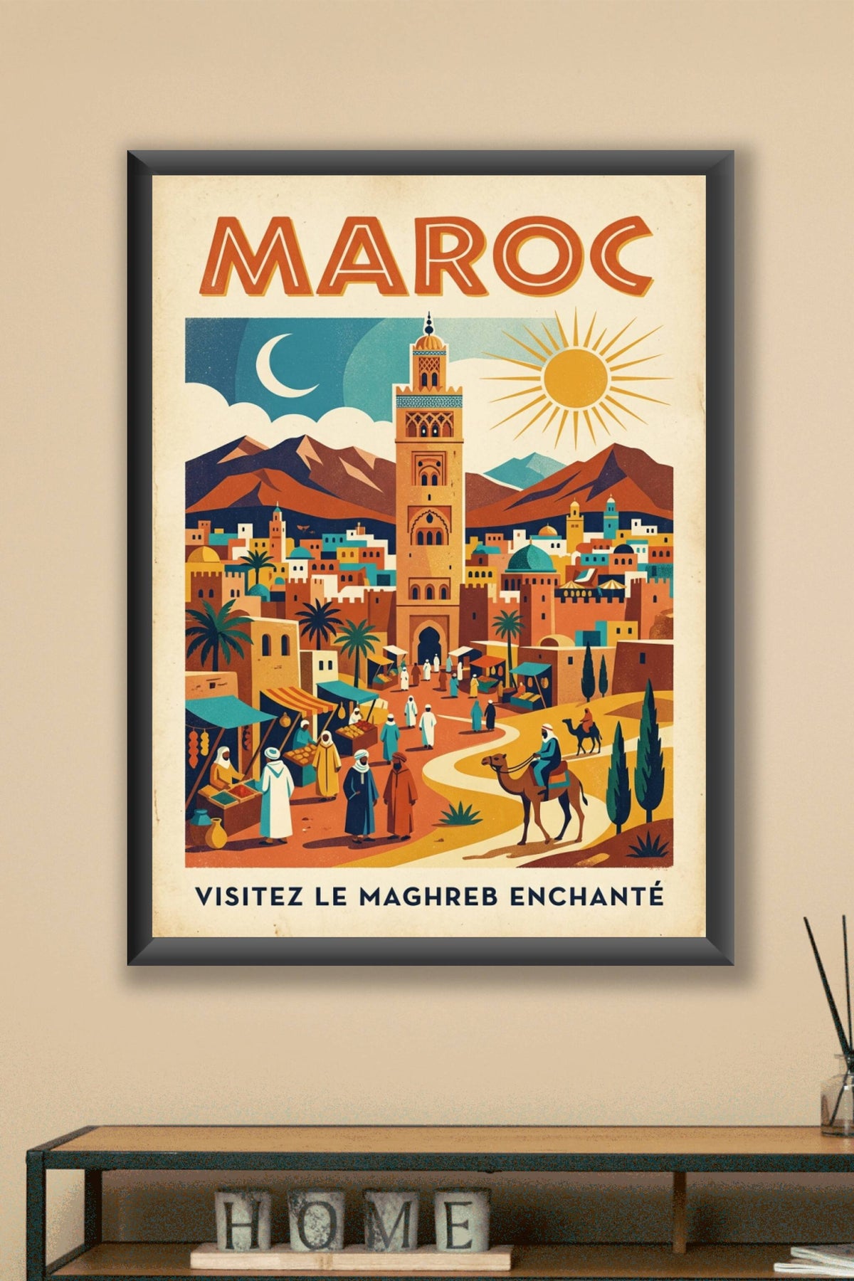 Affiche du Maroc vintage, poster minaret