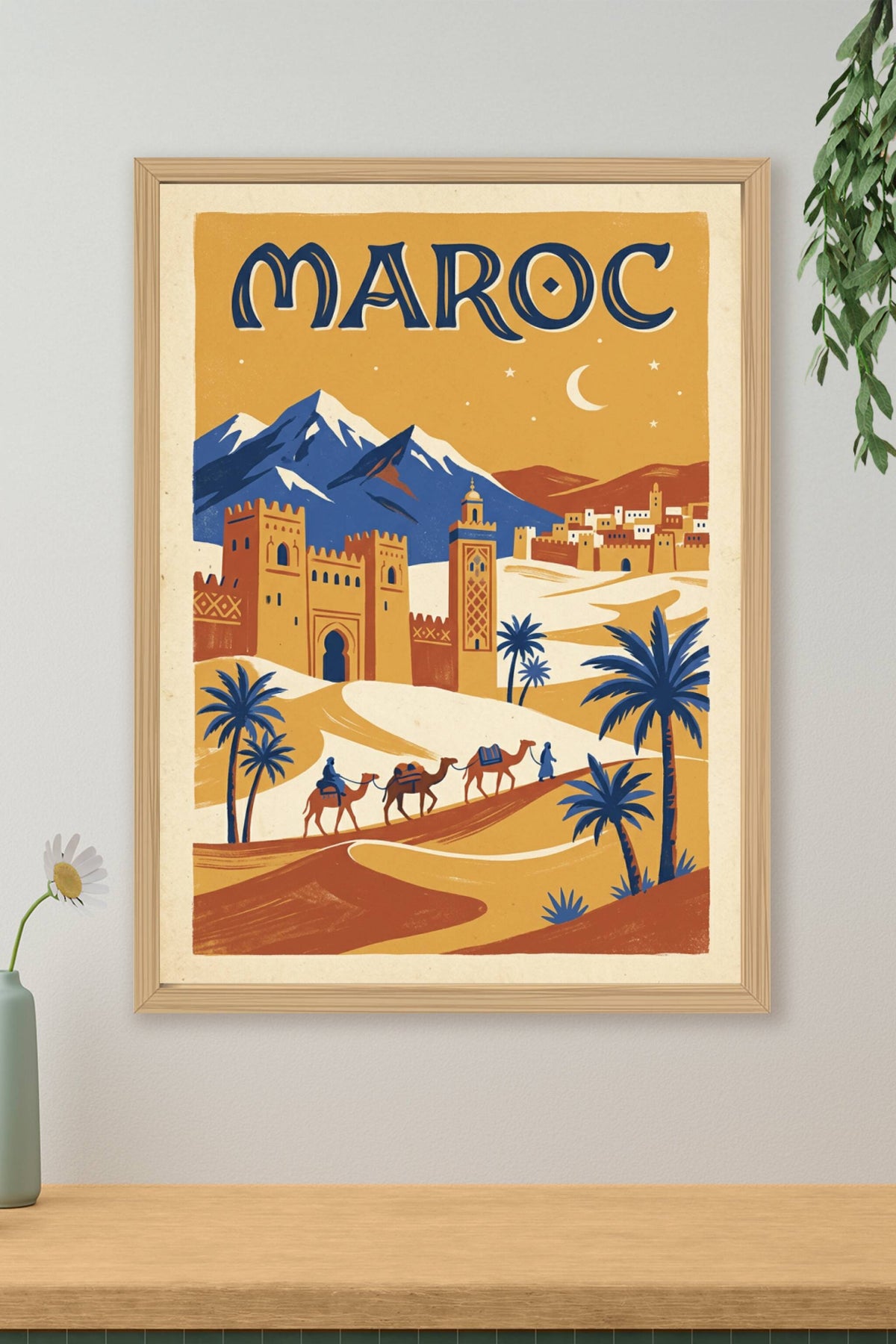 Affiche du Maroc, poster vintage désert et montagnes