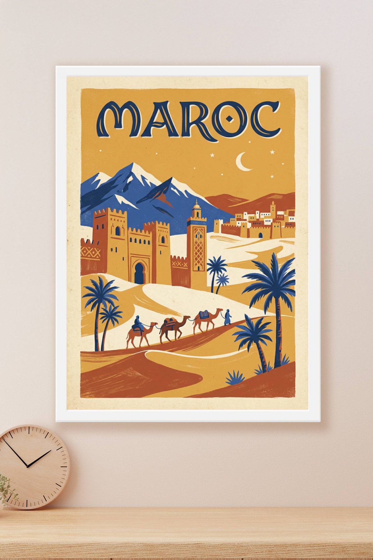 Affiche du Maroc, poster vintage désert et montagnes