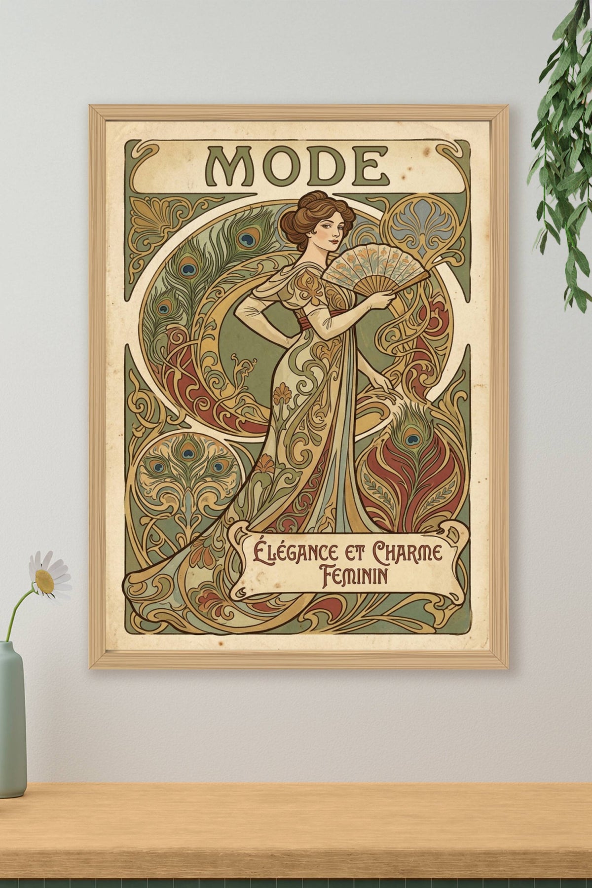 Affiche de Mode Art Nouveau, plumes de paon