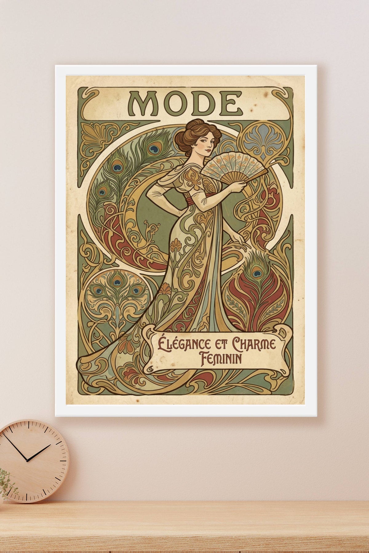 Affiche de Mode Art Nouveau, plumes de paon