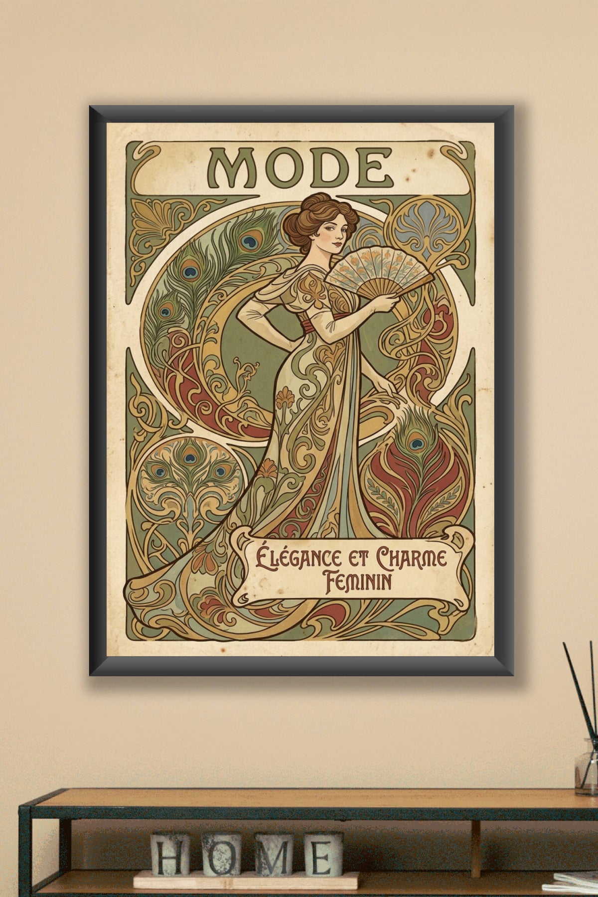 Affiche de Mode Art Nouveau, plumes de paon