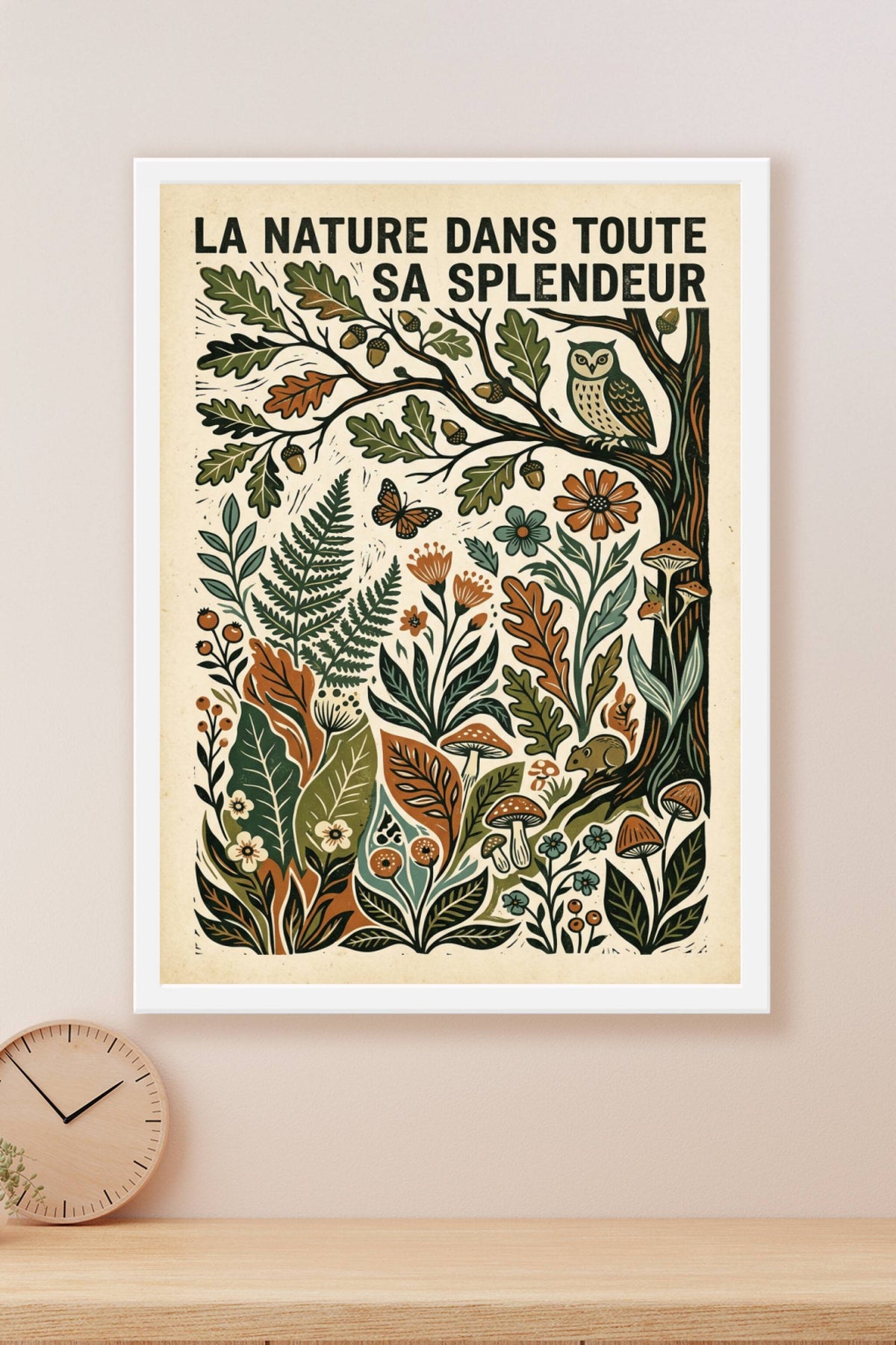 Affiche nature vintage, style linogravure