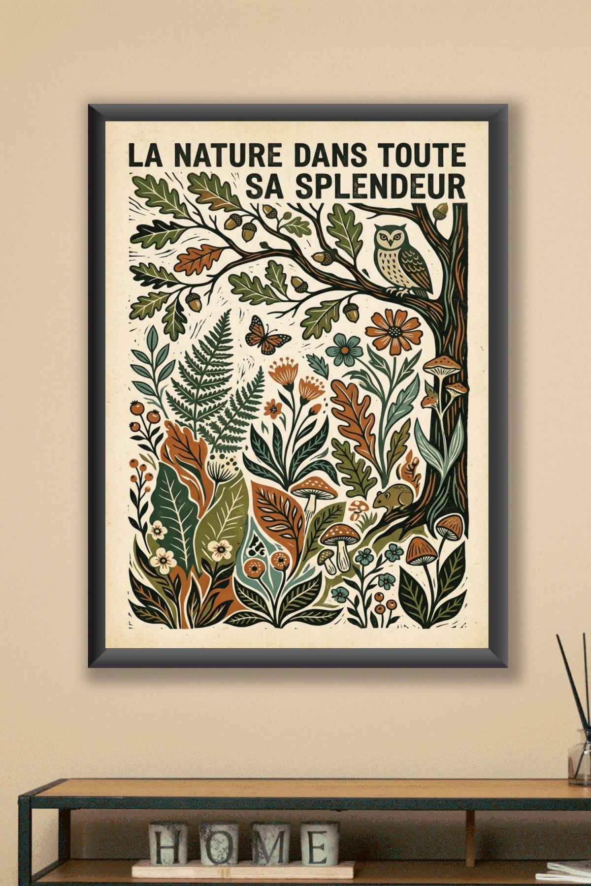 Affiche nature vintage, style linogravure