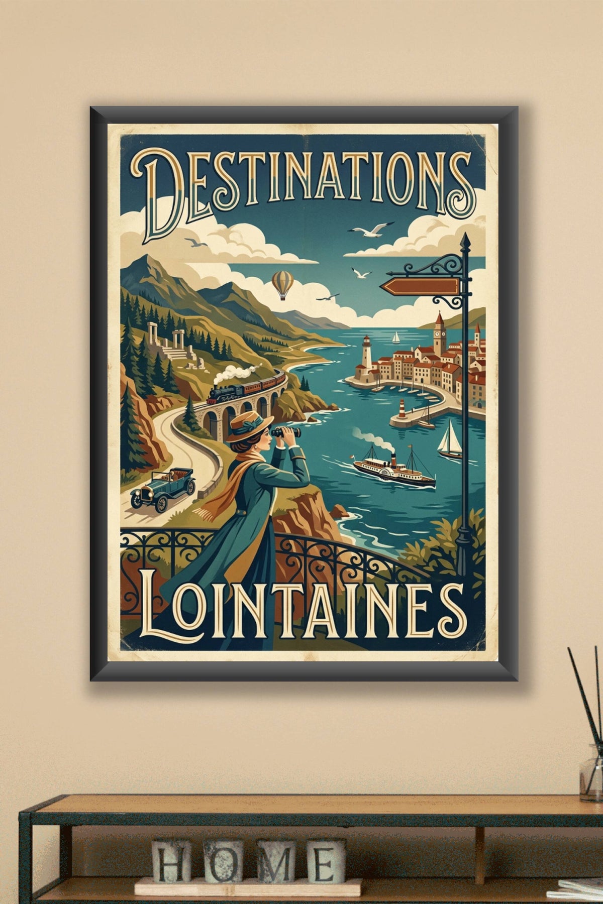 Affiche Destinations Lointaines, style vintage