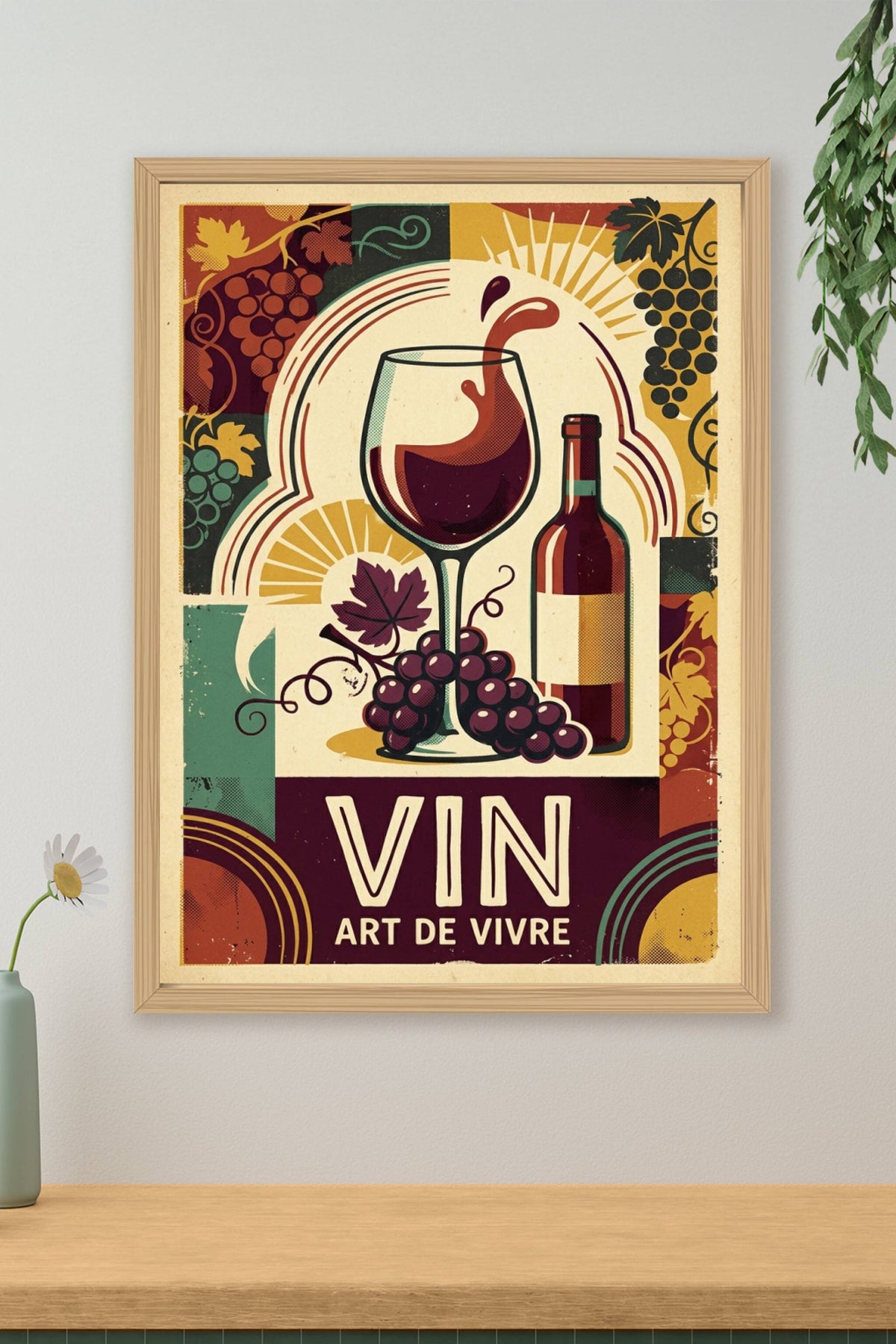 Affiche vin vintage, poster verre de vin