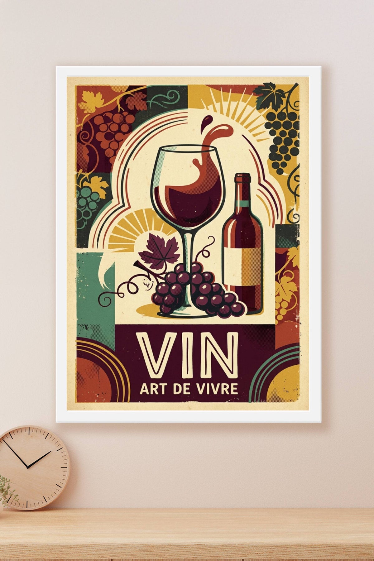 Affiche vin vintage, poster verre de vin