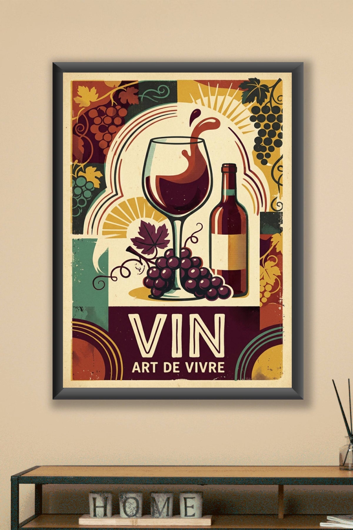 Affiche vin vintage, poster verre de vin