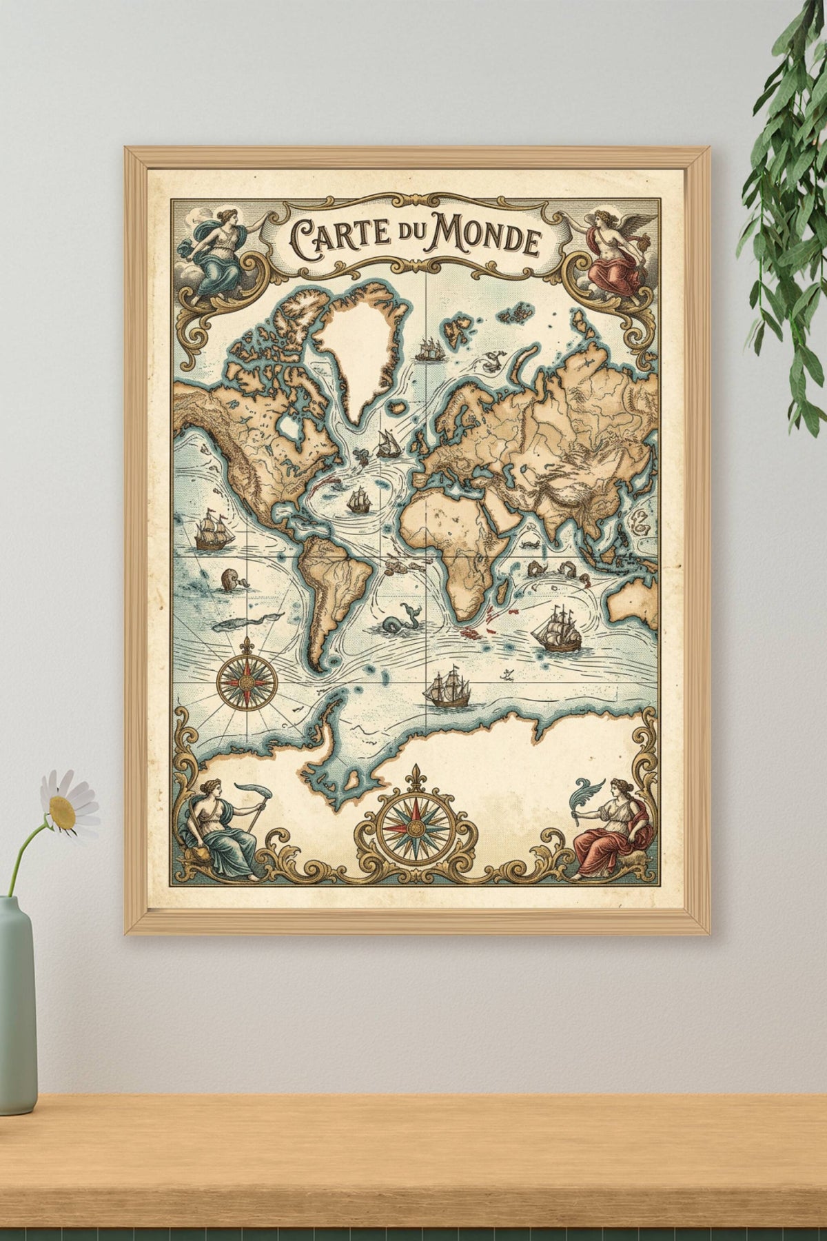 Affiche Carte du Monde vintage, poster déco