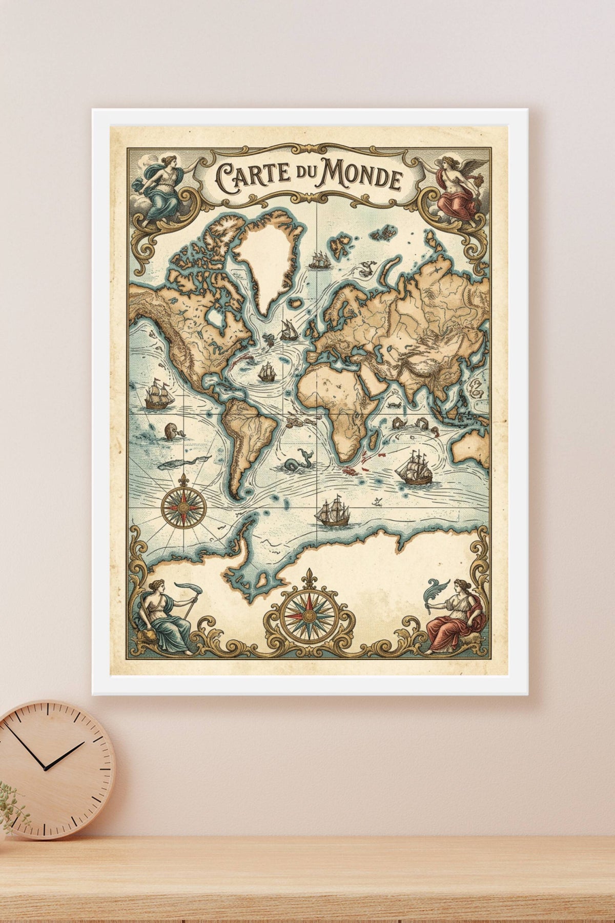 Affiche Carte du Monde vintage, poster déco
