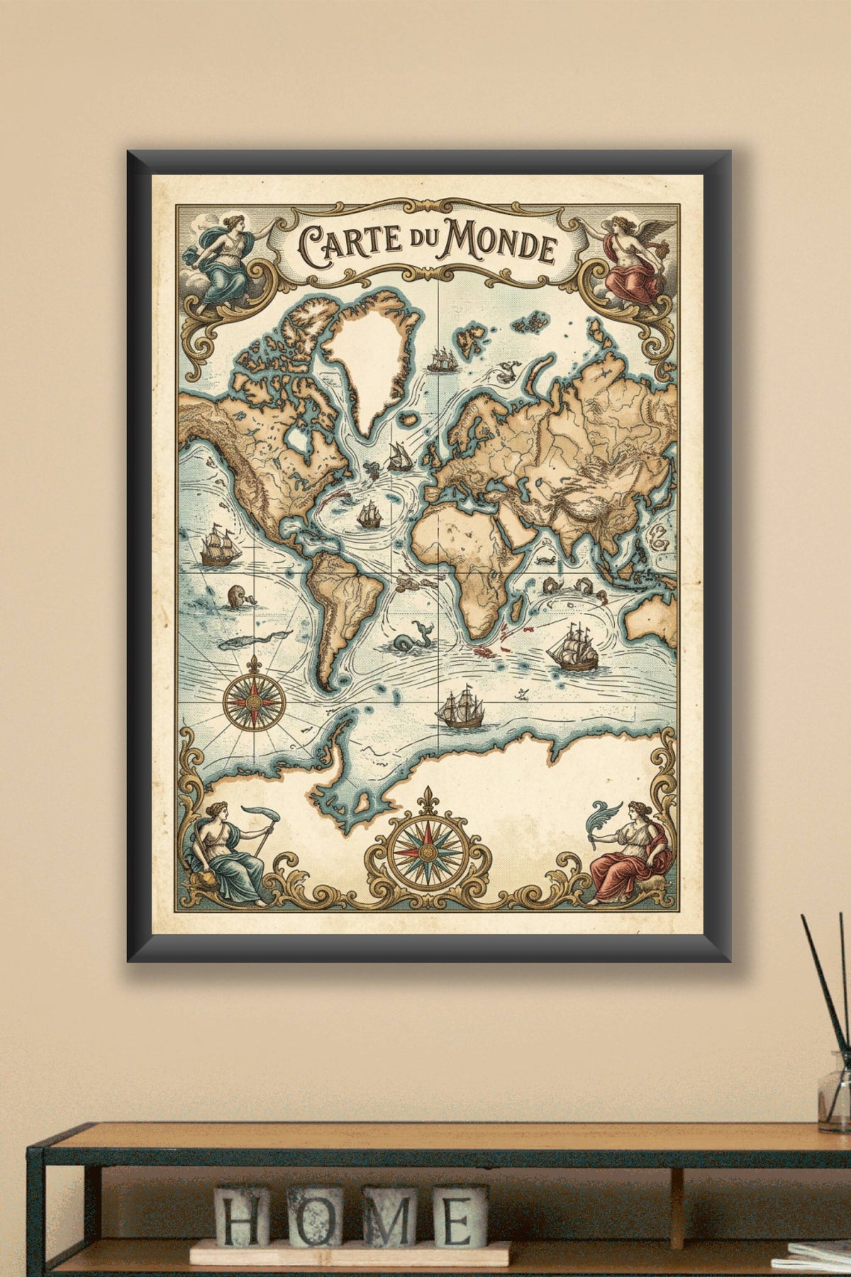 Affiche Carte du Monde vintage, poster déco
