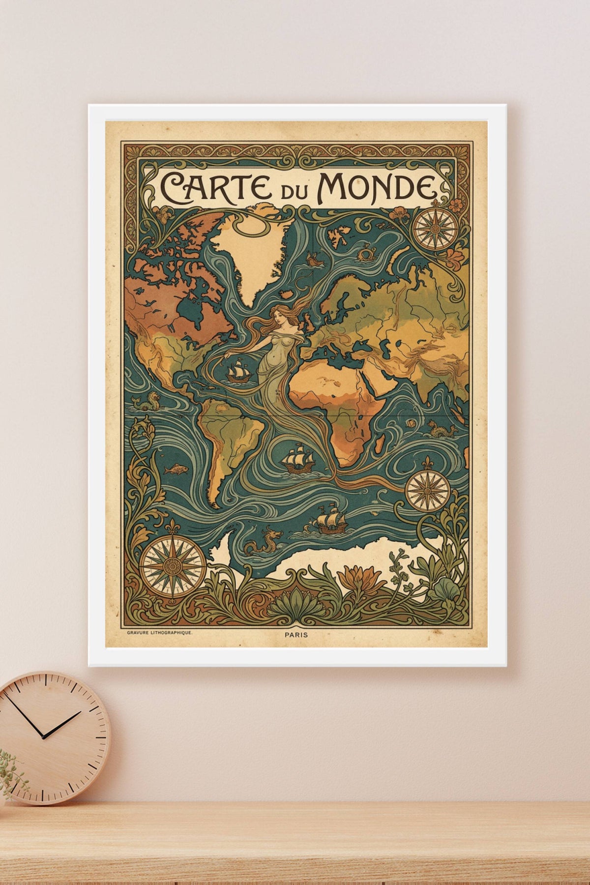 Affiche de la carte du monde, style vintage