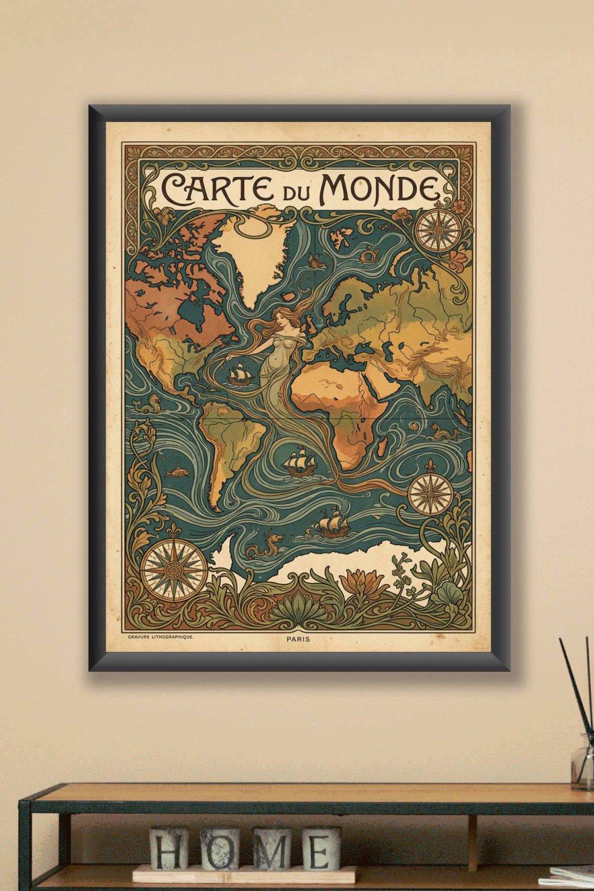 Affiche de la carte du monde, style vintage
