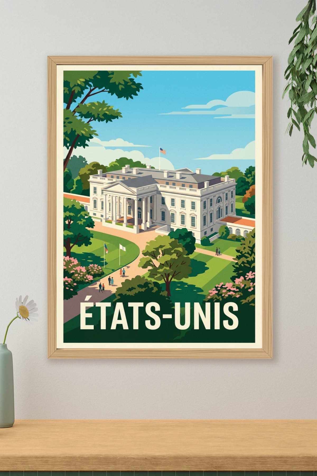 Affiche des États-Unis, Maison Blanche et jardins