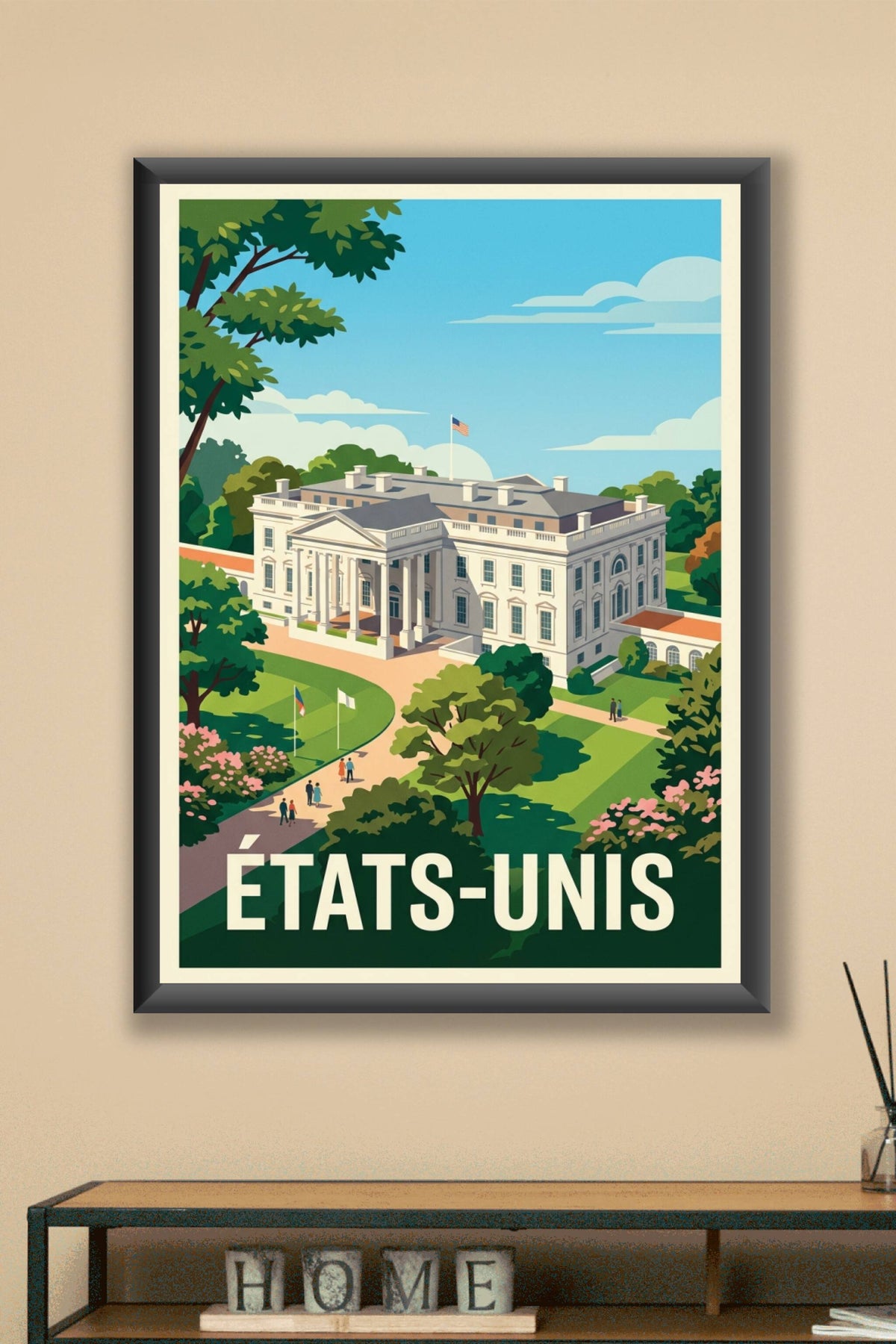 Affiche des États-Unis, Maison Blanche et jardins